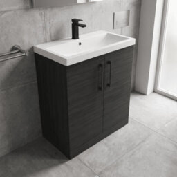 Balterley Bramshall Contemporary Bathroom Floor Standing 2 Soft Close Door & Mid-Edge Vanity Unit Basin, Charcoal Black, 810mm - thumbnail 3