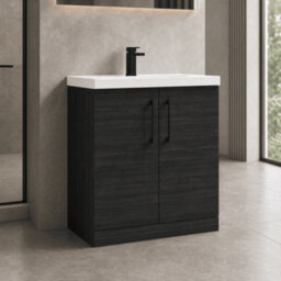 Balterley Bramshall Contemporary Bathroom Floor Standing 2 Soft Close Door & Mid-Edge Vanity Unit Basin, Charcoal Black, 810mm - thumbnail 4