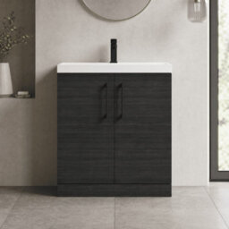 Balterley Bramshall Contemporary Bathroom Floor Standing 2 Soft Close Door & Mid-Edge Vanity Unit Basin, Charcoal Black, 810mm - thumbnail 2