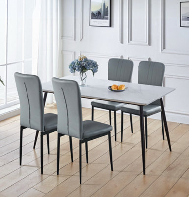 Hallowood Furniture Cullompton Large Rectangular Dining Table (1.6M) With 4 Grey Faux Leather Chairs - image 1