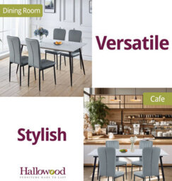 Hallowood Furniture Cullompton Large Rectangular Dining Table (1.6M) With 4 Grey Faux Leather Chairs - thumbnail 6