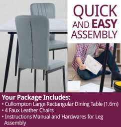 Hallowood Furniture Cullompton Large Rectangular Dining Table (1.6M) With 4 Grey Faux Leather Chairs - thumbnail 7