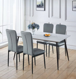 Hallowood Furniture Cullompton Large Rectangular Dining Table (1.6M) With 4 Grey Faux Leather Chairs