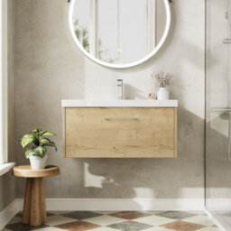 Hudson Reed Juno Wall Hung Single Soft Close Drawer Vanity Unit With Thin-Edge Basin In Autumn Oak Finish, 800mm - thumbnail 5