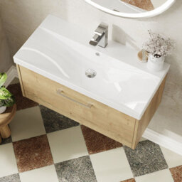Hudson Reed Juno Wall Hung Single Soft Close Drawer Vanity Unit With Thin-Edge Basin In Autumn Oak Finish, 800mm - thumbnail 3