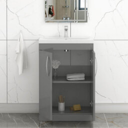 Royal Bathrooms Turin Indigo Grey Gloss 600mm Floor Standing Vanity Unit 2 Door With Mid-Edge Basin Sink - thumbnail 5
