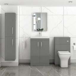 Royal Bathrooms Turin Indigo Grey Gloss 600mm Floor Standing Vanity Unit 2 Door With Mid-Edge Basin Sink - thumbnail 4