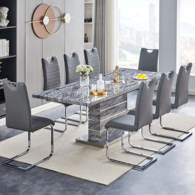 Furniture in Fashion Parini Extendable Melange High Gloss Dining Table 8 Grey Chairs - image 1