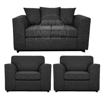 Furnishings For Less UK Paris Charcoal Boucle Fabric 3 Piece Sofa Suite 2 1 1 Scatter - image 1