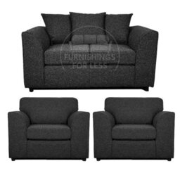 Furnishings For Less UK Paris Charcoal Boucle Fabric 3 Piece Sofa Suite 2 1 1 Scatter - thumbnail 1