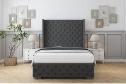 "Sloomy Arundel Graphite Dumfries Bed Frame With Mattress With 50""  Upholstered Wingback Headboard 6' Super King" - thumbnail 1