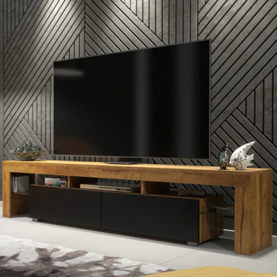 Tv Unit Nova 200Cm - Dark Oak & Black Matt Doors - image 1
