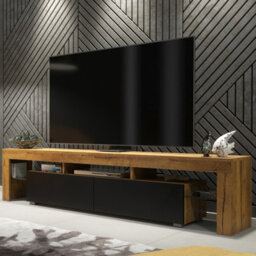 Tv Unit Nova 200Cm - Dark Oak & Black Matt Doors - thumbnail 1