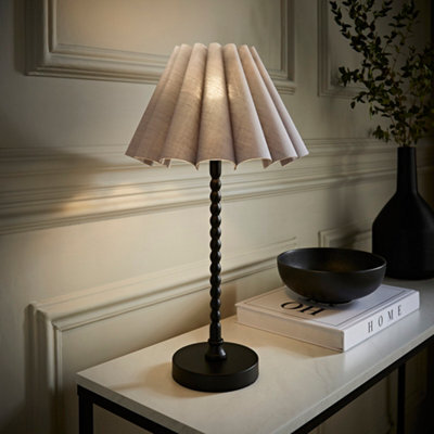 Valuelights Maeve Grey Scallop Pleated Tapered Shade Black Bobbin Bobble Table Lamp And Bulb - image 1