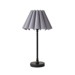 Valuelights Maeve Grey Scallop Pleated Tapered Shade Black Bobbin Bobble Table Lamp And Bulb - thumbnail 2