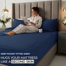 Aspire Homeware Navy Fitted Sheet 40 Cm Extra Deep Pocket Hypoallergenic Bed Sheet Microfiber (L)190Cm X (W)90Cm, Single - thumbnail 5