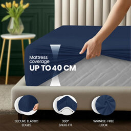 Aspire Homeware Navy Fitted Sheet 40 Cm Extra Deep Pocket Hypoallergenic Bed Sheet Microfiber (L)190Cm X (W)90Cm, Single - thumbnail 2