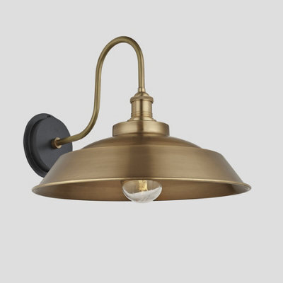 Industville Swan Neck Outdoor & Bathroom Step Wall Light, 16 Inch, Brass, Brass Holder