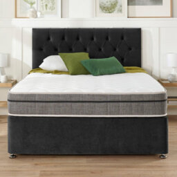 Aspire Olivier Divan And Hybrid Memory Pocket Mattress, Plush Fabric, Strutted Headboard, 2 Drawers, Onyx, Single - thumbnail 6