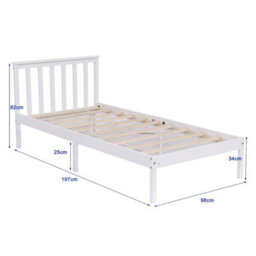 Single Bed Pine Frame 3Ft Wooden Shaker Style Bedroom Furniture  - White - thumbnail 2