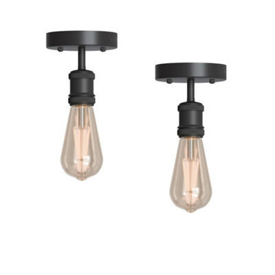2 Pack Of Single Head Fully Earth Ceiling Light Retro Flush Mount Black E27 Lamp Holder Sconce Pendent Set For Living Room - image 1
