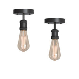2 Pack Of Single Head Fully Earth Ceiling Light Retro Flush Mount Black E27 Lamp Holder Sconce Pendent Set For Living Room - thumbnail 1