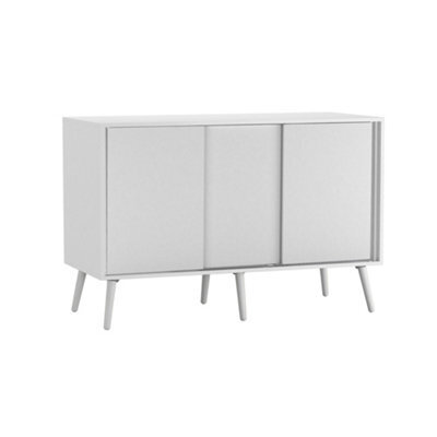 Urbn-Living Urbnliving 3-Door Sliding Cabinet Sideboard White Carcass With White Doors Storage Organiser Home Cupboard White Wooden Legs - image 1