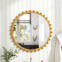 Thehotsale 79Cm Dia Pine Wood Wall Mounted Shatterproof Mirror Decorative Mirror - thumbnail 2