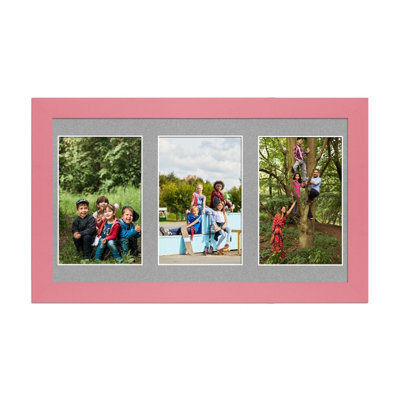 AK Frames 40X20Cm Pastel Pink Modern Multi Photo Frame With Silver Mount - Holds 3 Apertures (3X) 6X4 Photos - image 1