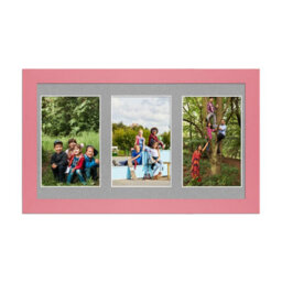 AK Frames 40X20Cm Pastel Pink Modern Multi Photo Frame With Silver Mount - Holds 3 Apertures (3X) 6X4 Photos - thumbnail 1