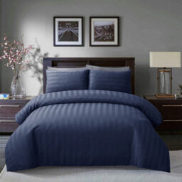 Ameha Navy Blue Striped Microfibre Bedding Set King, Reversible & Breathable Duvet Cover, Fitted Sheet & Pillowcases - thumbnail 7