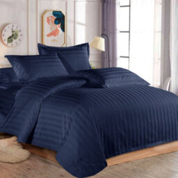 Ameha Navy Blue Striped Microfibre Bedding Set King, Reversible & Breathable Duvet Cover, Fitted Sheet & Pillowcases - thumbnail 6