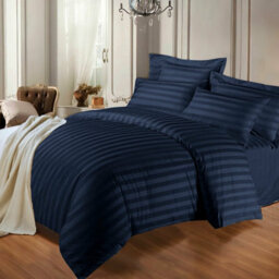 Ameha Navy Blue Striped Microfibre Bedding Set King, Reversible & Breathable Duvet Cover, Fitted Sheet & Pillowcases - thumbnail 3