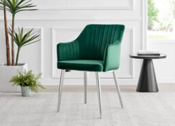 Furniturebox Uk Leonardo Glass And Chrome Metal Dining Table And 6 Green Calla Silver Leg Velvet Chairs - thumbnail 4