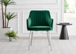 Furniturebox Uk Leonardo Glass And Chrome Metal Dining Table And 6 Green Calla Silver Leg Velvet Chairs - thumbnail 5