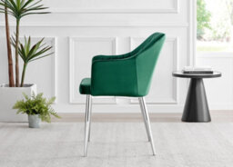 Furniturebox Uk Leonardo Glass And Chrome Metal Dining Table And 6 Green Calla Silver Leg Velvet Chairs - thumbnail 6