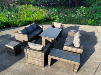 UK Leisure World Rattan Wicker Garden Outdoor Seater Sofa Conservatory Furniture Patio Coffee Table Stools Storage Dining Set Grey - image 1