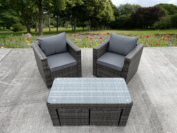 UK Leisure World Rattan Wicker Garden Outdoor Seater Sofa Conservatory Furniture Patio Coffee Table Stools Storage Dining Set Grey - thumbnail 4