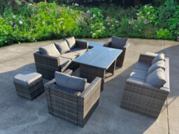 UK Leisure World Rattan Wicker Garden Outdoor Seater Sofa Conservatory Furniture Patio Coffee Table Stools Storage Dining Set Grey - thumbnail 2