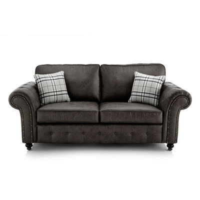 Furnishings For Less UK Oakland 3 Seater Large Chesterfield Style Leatherair Charcoal Grey - image 1