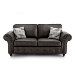 Furnishings For Less UK Oakland 3 Seater Large Chesterfield Style Leatherair Charcoal Grey - thumbnail 1
