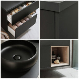 Homestylestore Black Grey 1000mm Wall Hung Bathroom Vanity Unit With Round Countertop Basin And Graphite Basin - thumbnail 2