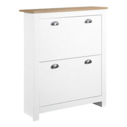 Homcom 2 Drawer Shoe Cabinet Narrow Shoe Cupboard With Flip Doors, White - thumbnail 2