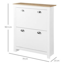 Homcom 2 Drawer Shoe Cabinet Narrow Shoe Cupboard With Flip Doors, White - thumbnail 3