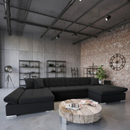 Alia Living Room Sleeper Corner Sofa Polyurethane Foam Wave Spring Wood Frame 360X160X75Cm Black