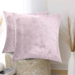 Ameha Pink Plain Velvet Cushions Set, 18X18 Inch, Includes 2 Filled Cushions & 2 Covers, Breathable & Anti Allergic - thumbnail 2