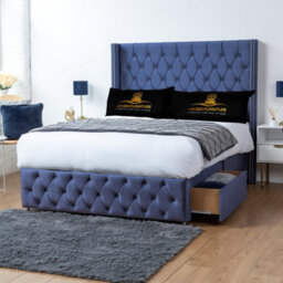 UKBEDFURNITURE Jasmine Blue Plush Wingback Divan Bed Base With 54 Inch Headboard - No Storage - thumbnail 2