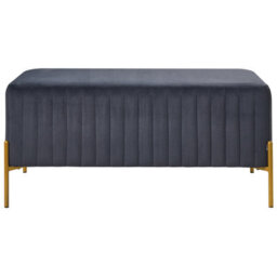 Wyld And Coco Velvet Bench Black Upholstery With Gold Metal Legs 91 X 47 Cm - Glam Living Room - thumbnail 1