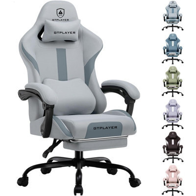 Luckracer Fabric Gaming Chair, Ergonomic Computer Chair With Footrest Lumbar Support Heavy Duty Svivel Office Desk Chairs, Grey - image 1