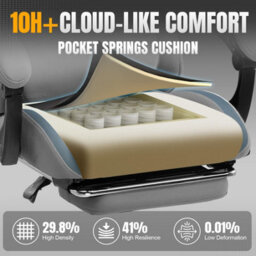 Luckracer Fabric Gaming Chair, Ergonomic Computer Chair With Footrest Lumbar Support Heavy Duty Svivel Office Desk Chairs, Grey - thumbnail 6